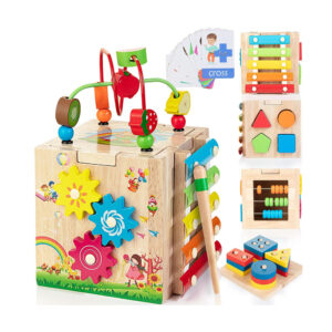 Bravmate Wooden Activity Cube | 8-in-1 Montessori Toys